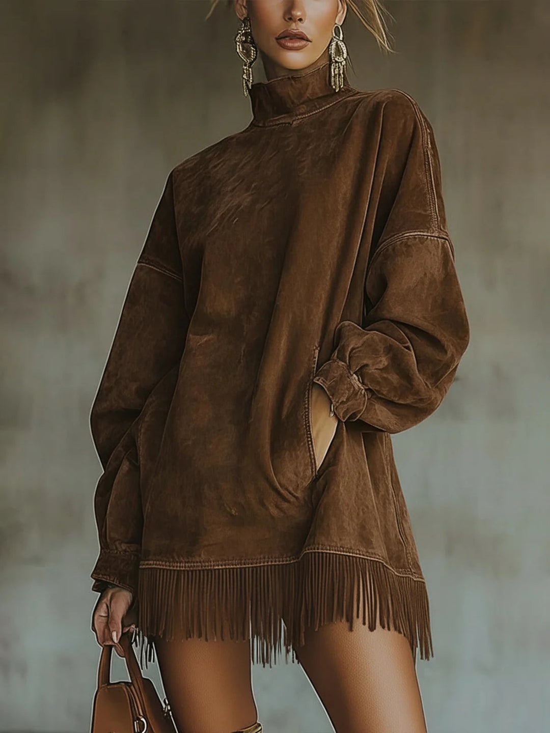 Amalia | Dress with High Neck and Fringes