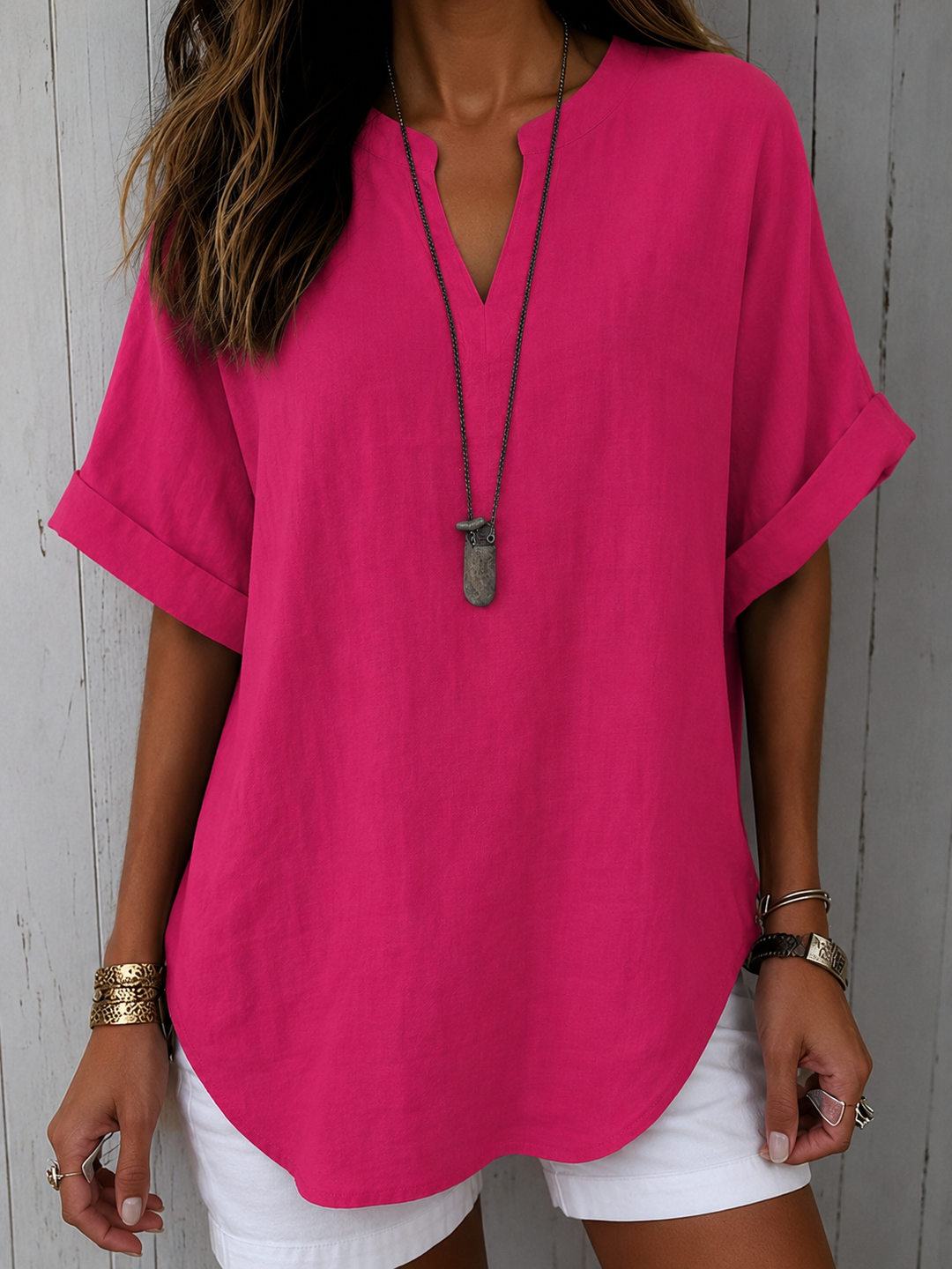 Emma Casual Plain Short-Sleeved Blouse for Women, Elegant Versatile Style