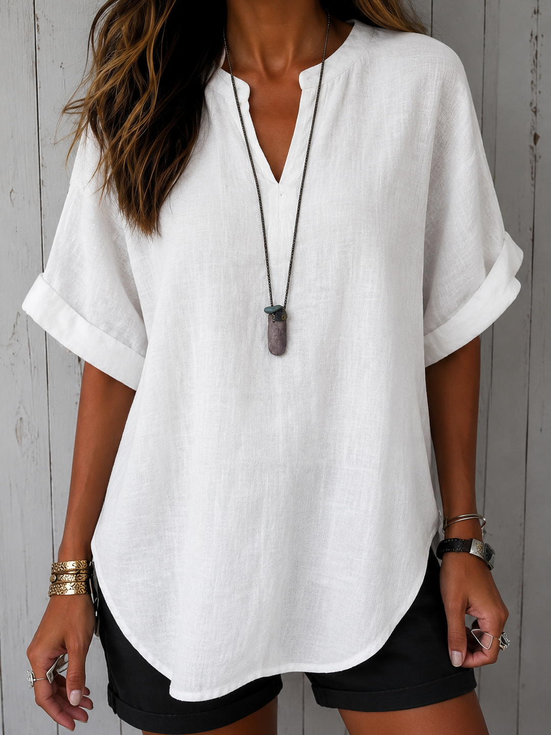 Emma Casual Plain Short-Sleeved Blouse for Women, Elegant Versatile Style