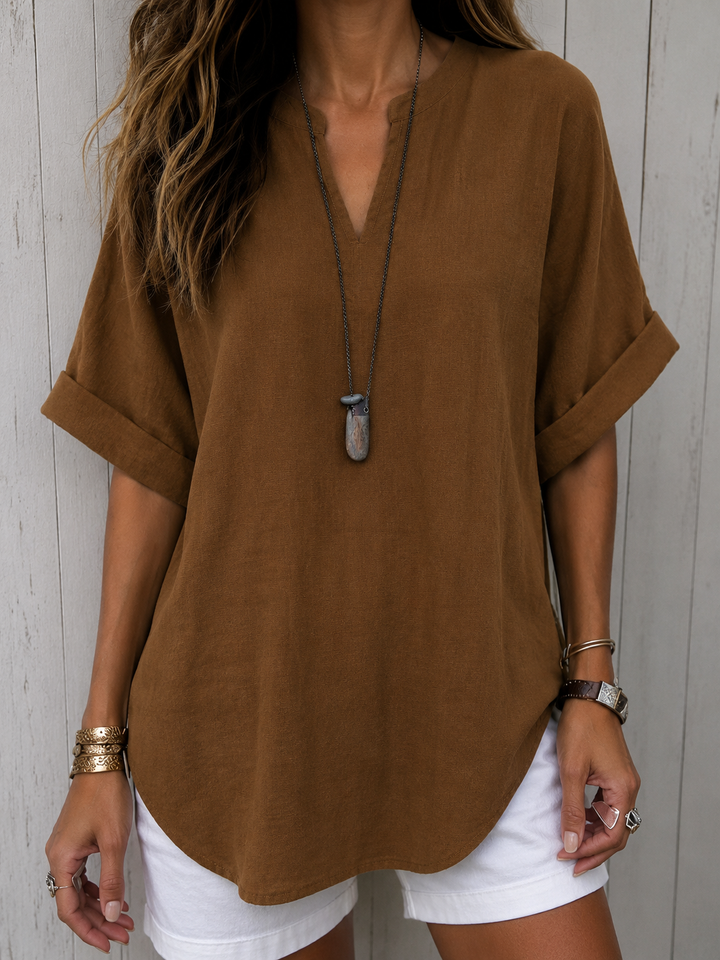 Emma Casual Plain Short-Sleeved Blouse for Women, Elegant Versatile Style