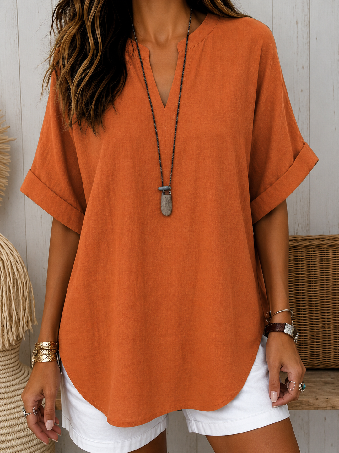 Emma Casual Plain Short-Sleeved Blouse for Women, Elegant Versatile Style