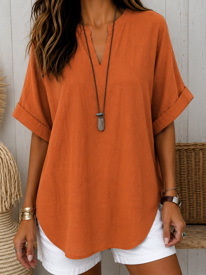 Emma Casual Plain Short-Sleeved Blouse for Women, Elegant Versatile Style