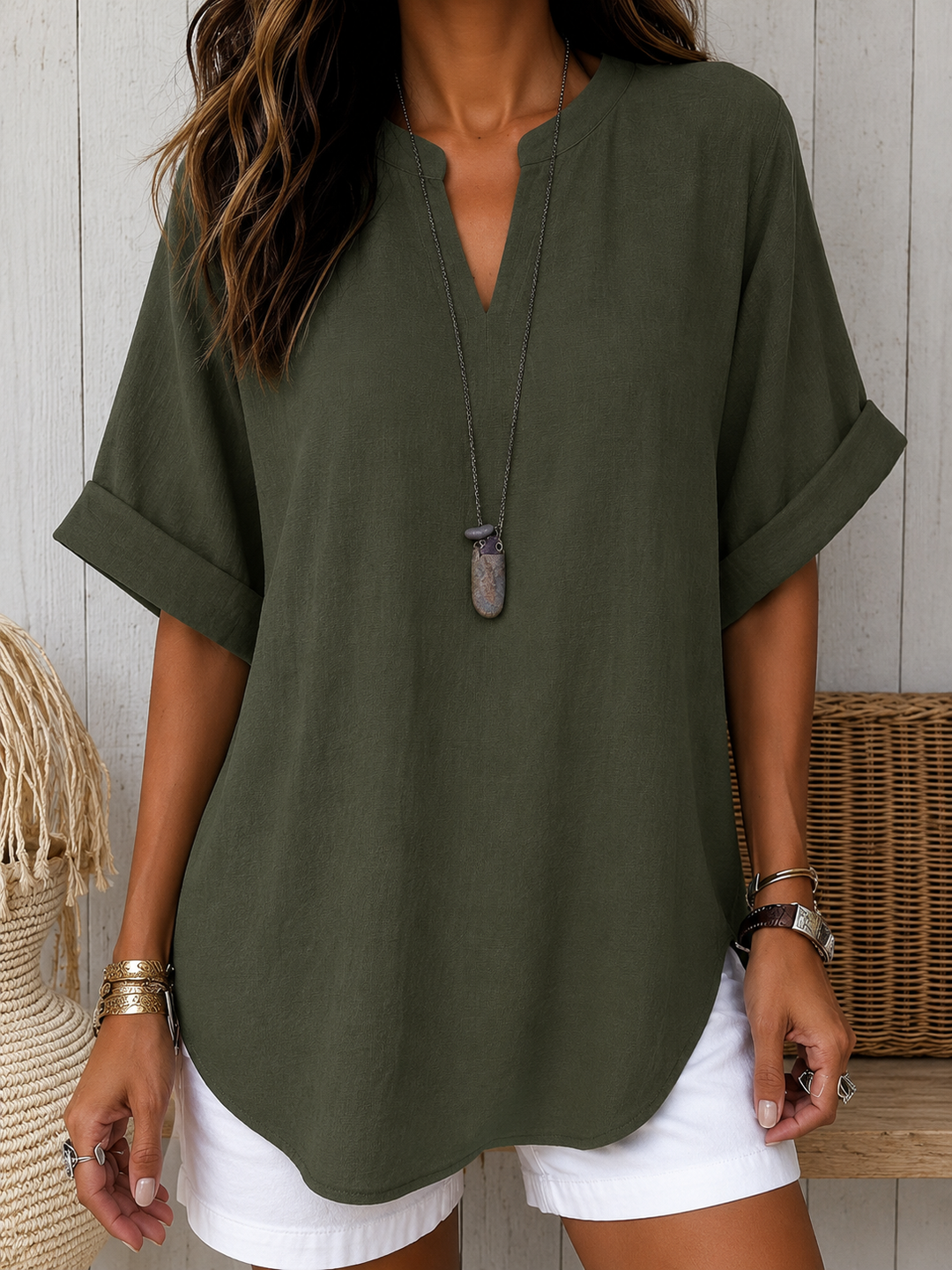 Emma Casual Plain Short-Sleeved Blouse for Women, Elegant Versatile Style